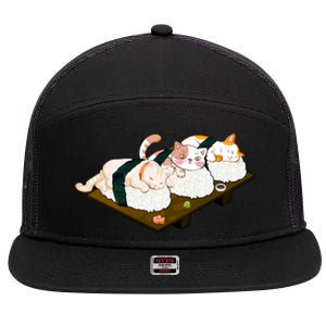 Sushi Anime Otaku Cat Kawaii Japanese Food Cat Lovers Gift 7 Panel Mesh Trucker Snapback Hat