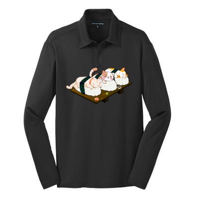 Sushi Anime Otaku Cat Kawaii Japanese Food Cat Lovers Gift Silk Touch Performance Long Sleeve Polo