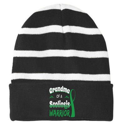 Scoliosis Awareness Orthopedic Scoliometer Grandma Grandmom Striped Beanie with Solid Band