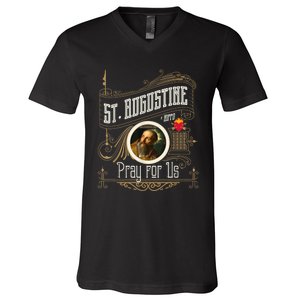 St. Augustine Of Hippo Pray For Us City God Catholic V-Neck T-Shirt