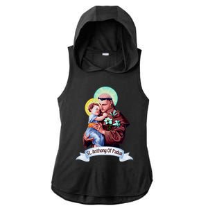 St Anthony Of Padua Holding Jesus Catholic Saint St Anthony Ladies PosiCharge Tri-Blend Wicking Draft Hoodie Tank