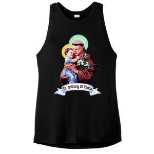 St Anthony Of Padua Holding Jesus Catholic Saint St Anthony Ladies PosiCharge Tri-Blend Wicking Tank