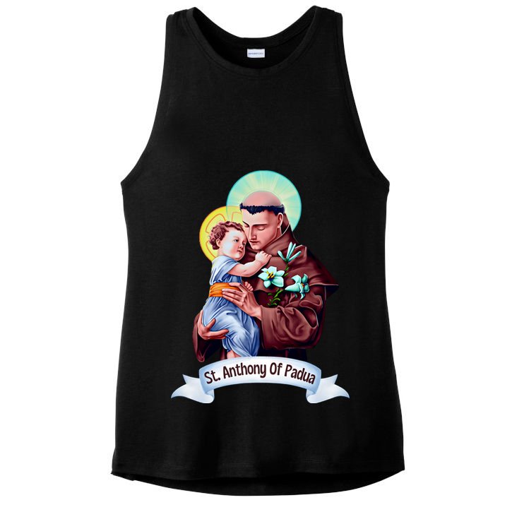 St Anthony Of Padua Holding Jesus Catholic Saint St Anthony Ladies PosiCharge Tri-Blend Wicking Tank