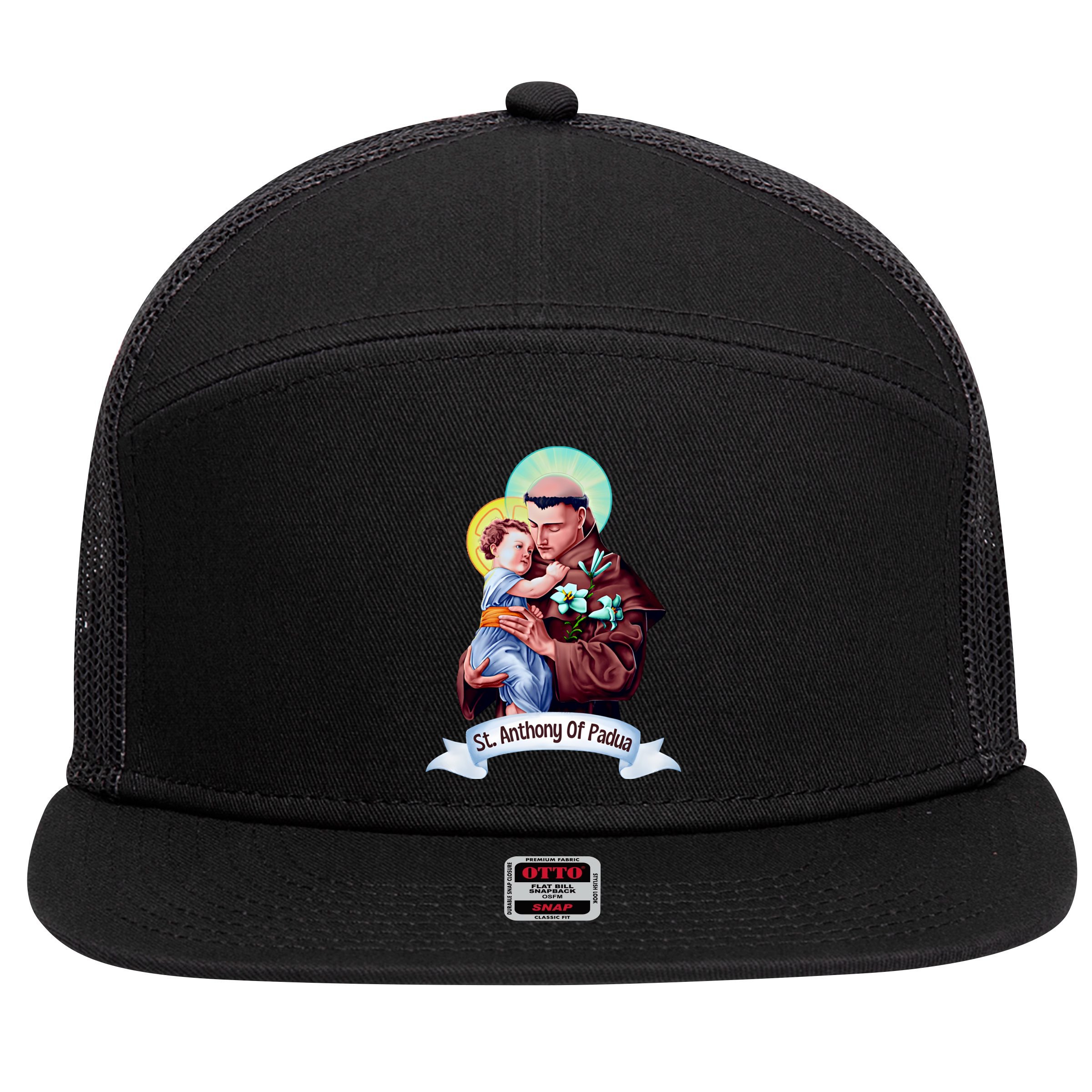 St Anthony Of Padua Holding Jesus Catholic Saint St Anthony 7 Panel Mesh Trucker Snapback Hat
