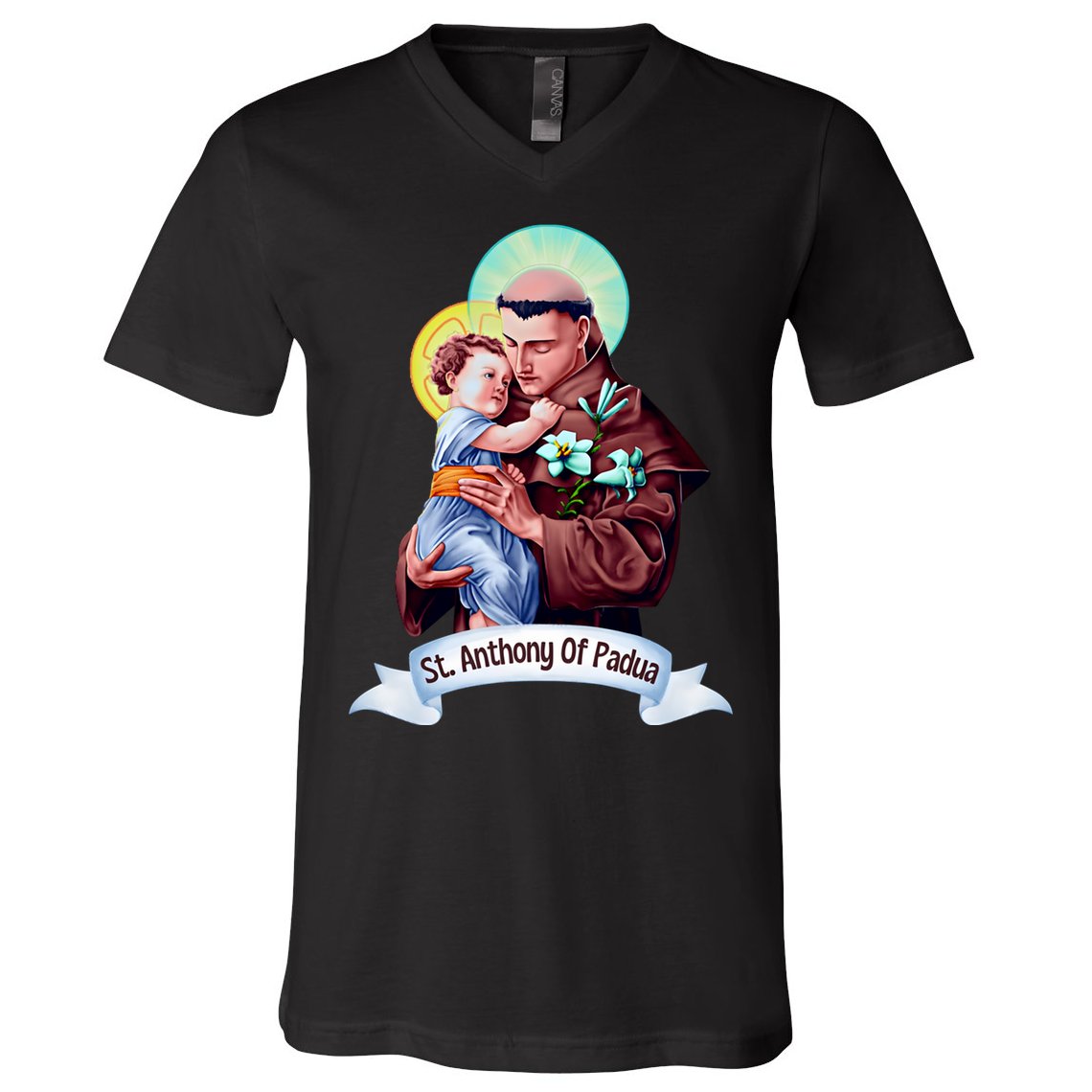 St Anthony Of Padua Holding Jesus Catholic Saint St Anthony V-Neck T-Shirt