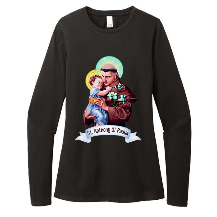 St Anthony Of Padua Holding Jesus Catholic Saint St Anthony Womens CVC Long Sleeve Shirt