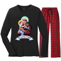 St Anthony Of Padua Holding Jesus Catholic Saint St Anthony Women's Long Sleeve Flannel Pajama Set 