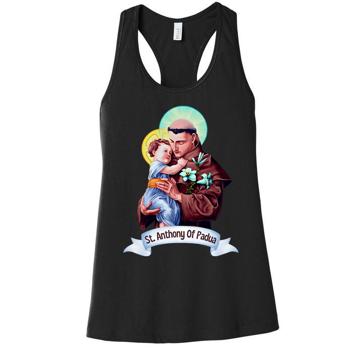 St Anthony Of Padua Holding Jesus Catholic Saint St Anthony Women's Racerback Tank