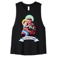 St Anthony Of Padua Holding Jesus Catholic Saint St Anthony Women's Racerback Cropped Tank