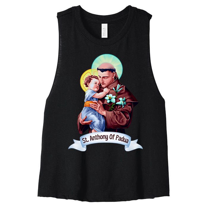 St Anthony Of Padua Holding Jesus Catholic Saint St Anthony Women's Racerback Cropped Tank