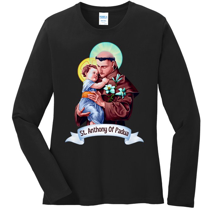 St Anthony Of Padua Holding Jesus Catholic Saint St Anthony Ladies Long Sleeve Shirt