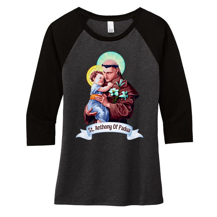 St Anthony Of Padua Holding Jesus Catholic Saint St Anthony Women's Tri-Blend 3/4-Sleeve Raglan Shirt