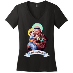 St Anthony Of Padua Holding Jesus Catholic Saint St Anthony Women's V-Neck T-Shirt