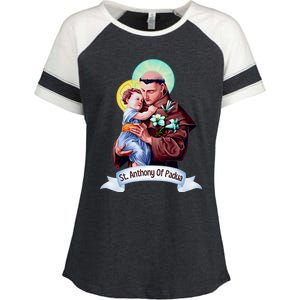 St Anthony Of Padua Holding Jesus Catholic Saint St Anthony Enza Ladies Jersey Colorblock Tee