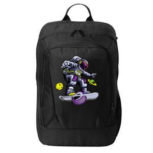 Skating astronaut on onewheel skateboard City Backpack