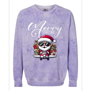 Santa And Plane Funny Merry Christmas Cute Xmas Great Gift Colorblast Crewneck Sweatshirt