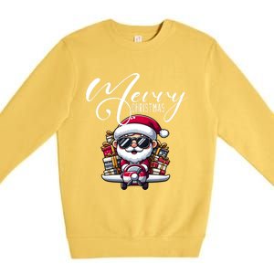 Santa And Plane Funny Merry Christmas Cute Xmas Great Gift Premium Crewneck Sweatshirt