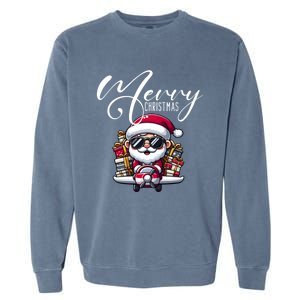 Santa And Plane Funny Merry Christmas Cute Xmas Great Gift Garment-Dyed Sweatshirt