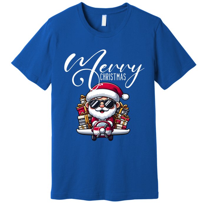 Santa And Plane Funny Merry Christmas Cute Xmas Great Gift Premium T-Shirt