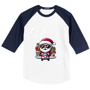 Santa And Plane Funny Merry Christmas Cute Xmas Great Gift Baseball Sleeve Shirt