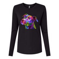 S American Pitbull Terrier Pop Art Portrait For Dog Owners Vneck Womens Cotton Relaxed Long Sleeve T-Shirt