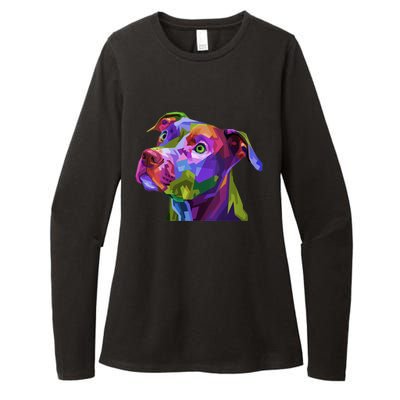 S American Pitbull Terrier Pop Art Portrait For Dog Owners Vneck Womens CVC Long Sleeve Shirt