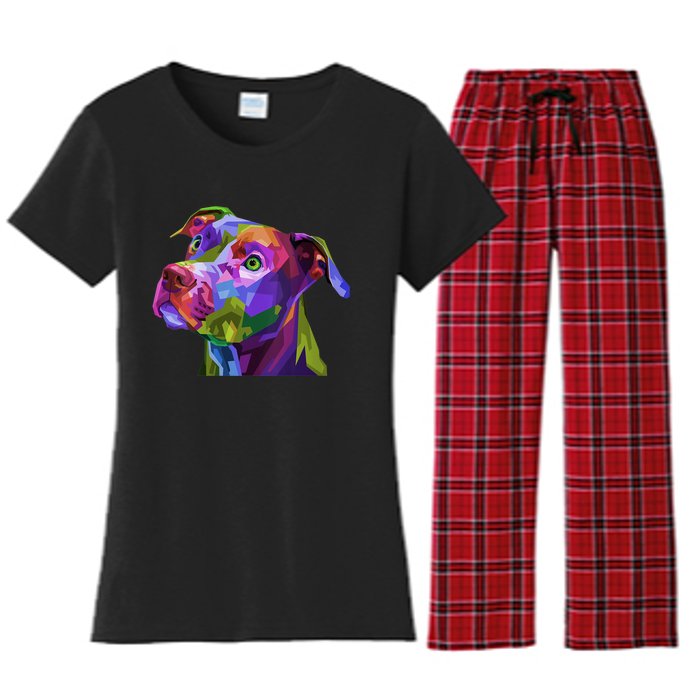 S American Pitbull Terrier Pop Art Portrait For Dog Owners Vneck Women's Flannel Pajama Set