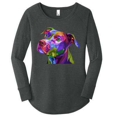 S American Pitbull Terrier Pop Art Portrait For Dog Owners Vneck Women's Perfect Tri Tunic Long Sleeve Shirt