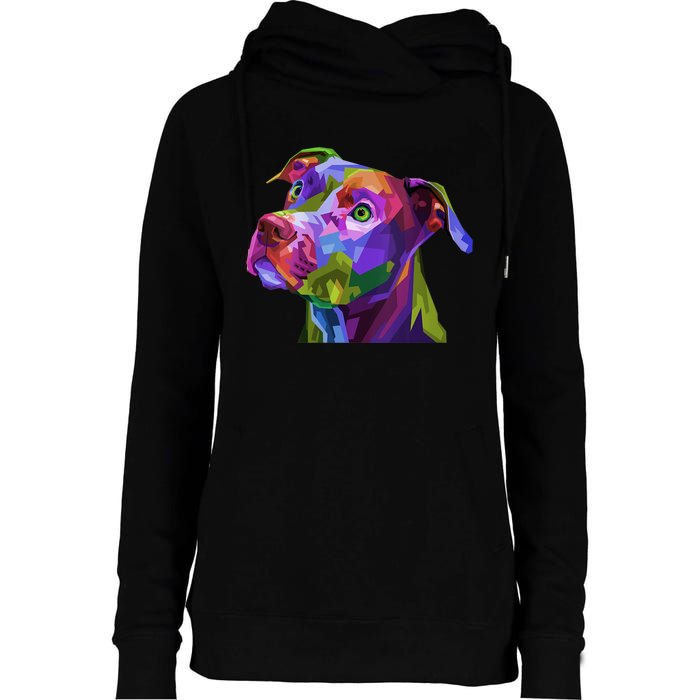 S American Pitbull Terrier Pop Art Portrait For Dog Owners Vneck Womens Funnel Neck Pullover Hood