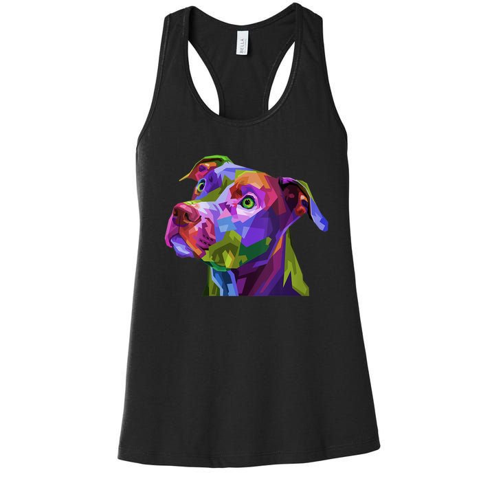 S American Pitbull Terrier Pop Art Portrait For Dog Owners Vneck Women's Racerback Tank