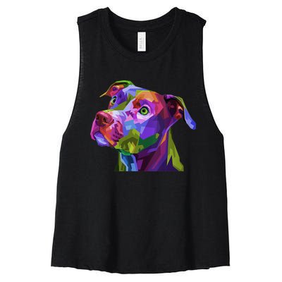 S American Pitbull Terrier Pop Art Portrait For Dog Owners Vneck Women's Racerback Cropped Tank