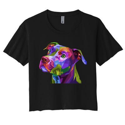 S American Pitbull Terrier Pop Art Portrait For Dog Owners Vneck Women's Crop Top Tee