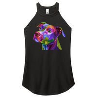 S American Pitbull Terrier Pop Art Portrait For Dog Owners Vneck Women's Perfect Tri Rocker Tank