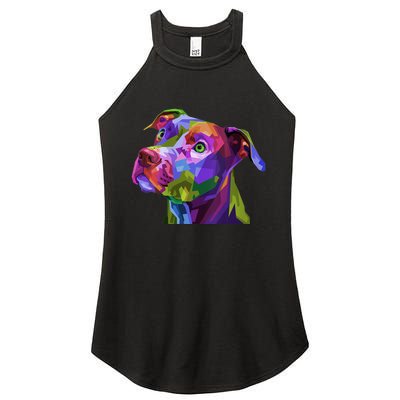 S American Pitbull Terrier Pop Art Portrait For Dog Owners Vneck Women's Perfect Tri Rocker Tank