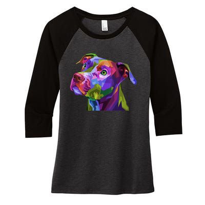 S American Pitbull Terrier Pop Art Portrait For Dog Owners Vneck Women's Tri-Blend 3/4-Sleeve Raglan Shirt