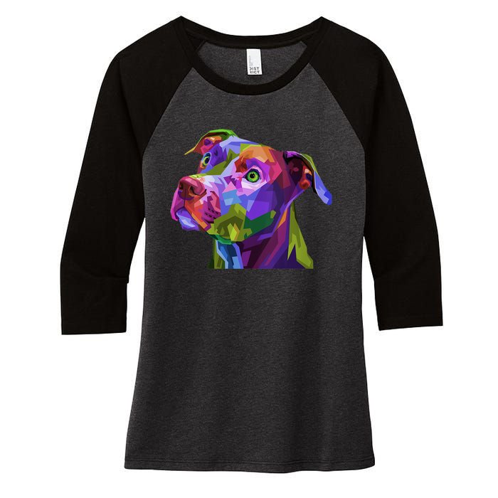 S American Pitbull Terrier Pop Art Portrait For Dog Owners Vneck Women's Tri-Blend 3/4-Sleeve Raglan Shirt