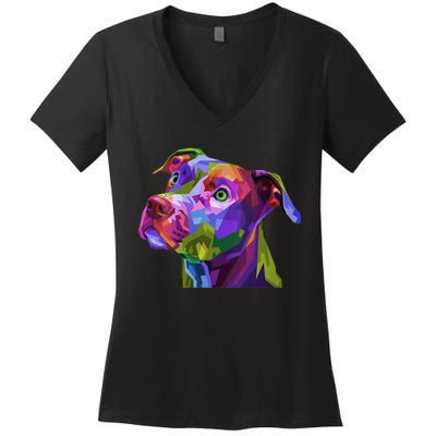 S American Pitbull Terrier Pop Art Portrait For Dog Owners Vneck Women's V-Neck T-Shirt