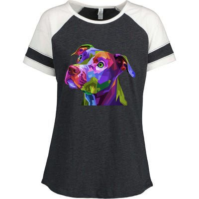 S American Pitbull Terrier Pop Art Portrait For Dog Owners Vneck Enza Ladies Jersey Colorblock Tee