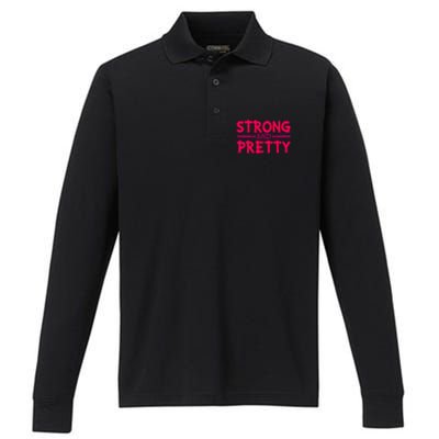 Strong And Pretty Weightlifting Fitness Gym Gift Performance Long Sleeve Polo