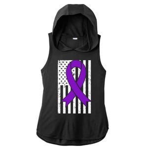 Sarcoidosis Awareness Purple Ribbon American Flag Graphic Ladies PosiCharge Tri-Blend Wicking Draft Hoodie Tank