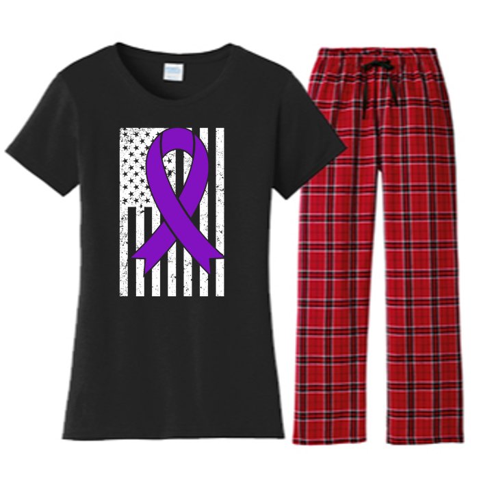 Sarcoidosis Awareness Purple Ribbon American Flag Graphic Women's Flannel Pajama Set