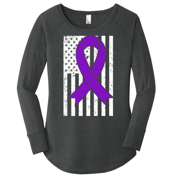 Sarcoidosis Awareness Purple Ribbon American Flag Graphic Women's Perfect Tri Tunic Long Sleeve Shirt