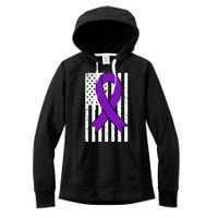 Sarcoidosis Awareness Purple Ribbon American Flag Graphic Women's Fleece Hoodie