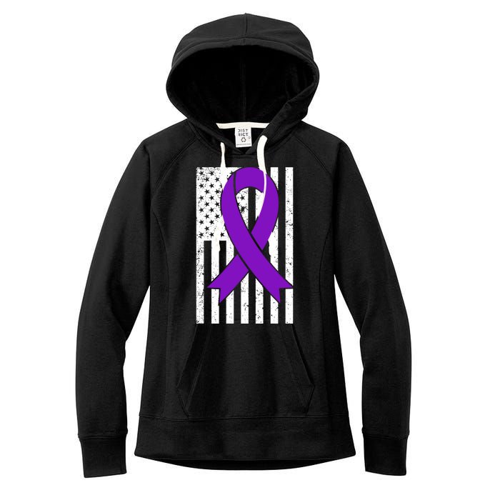 Sarcoidosis Awareness Purple Ribbon American Flag Graphic Women's Fleece Hoodie