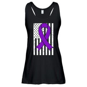 Sarcoidosis Awareness Purple Ribbon American Flag Graphic Ladies Essential Flowy Tank