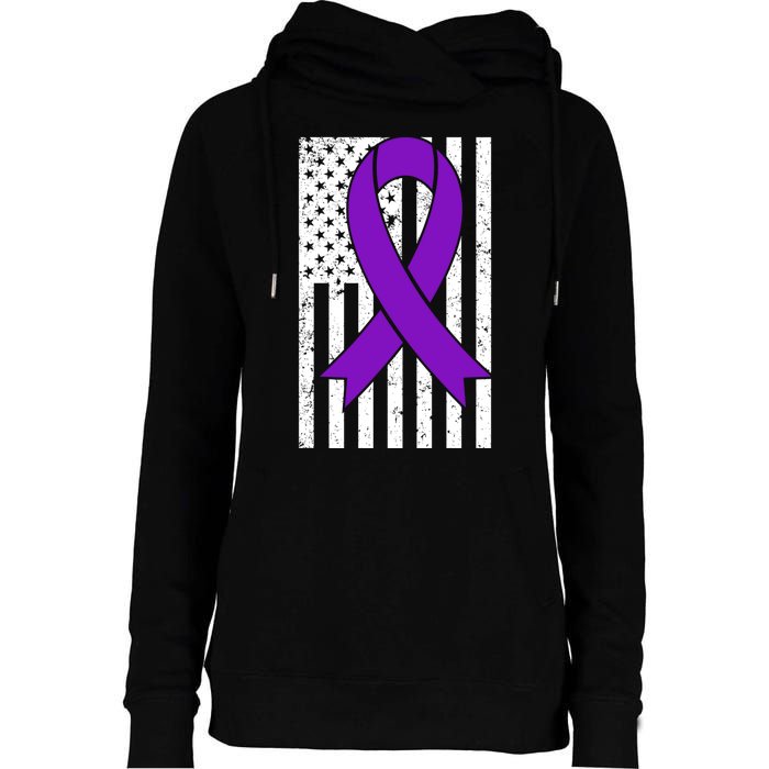 Sarcoidosis Awareness Purple Ribbon American Flag Graphic Womens Funnel Neck Pullover Hood