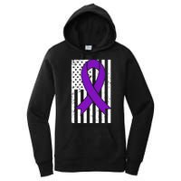 Sarcoidosis Awareness Purple Ribbon American Flag Graphic Women's Pullover Hoodie