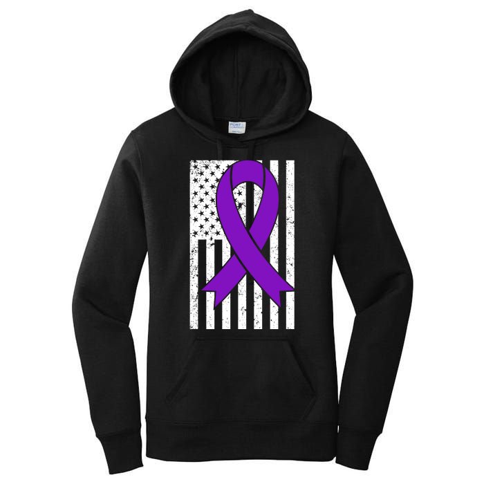 Sarcoidosis Awareness Purple Ribbon American Flag Graphic Women's Pullover Hoodie