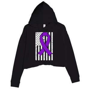 Sarcoidosis Awareness Purple Ribbon American Flag Graphic Crop Fleece Hoodie