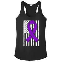 Sarcoidosis Awareness Purple Ribbon American Flag Graphic Ladies PosiCharge Competitor Racerback Tank